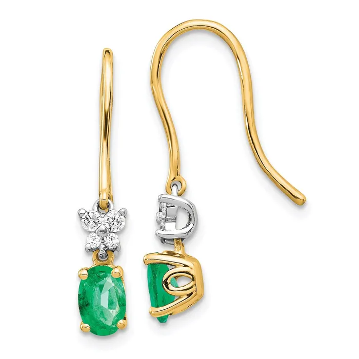 14k Yellow Gold 18ct Real Diamond and Oval Emerald Shepherd Hook Earrings Goldia Earrings 14k Yellow Gold 18ct Real Diamond and Oval Emerald Shepherd Hook Earrings Goldia Earrings