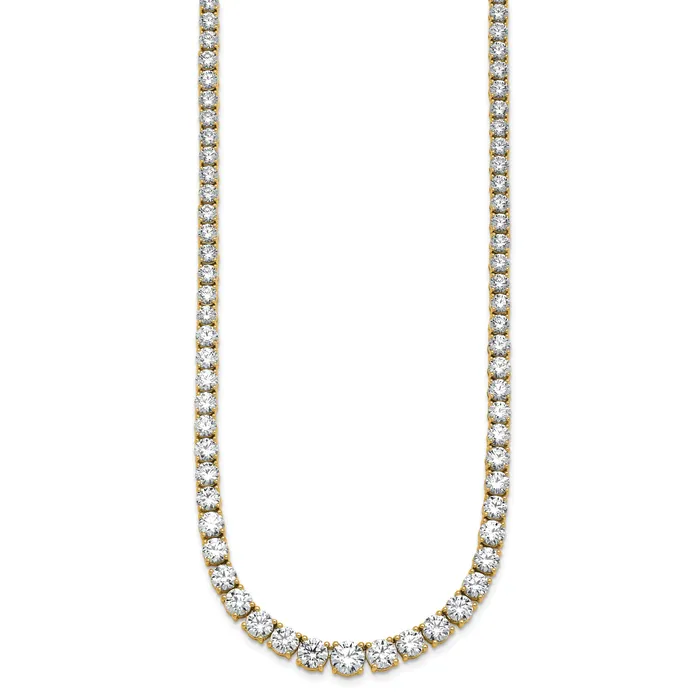 14k Yellow Gold 28 12 Ct Lab Grown Diamond VSSI G Round 18 inch Graduated Tennis Necklace Goldia Necklaces