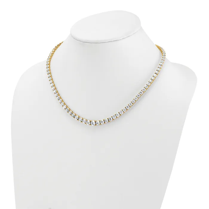 14k Yellow Gold 28 12 Ct Lab Grown Diamond VSSI G Round 18 inch Graduated Tennis Necklace Goldia Necklaces
