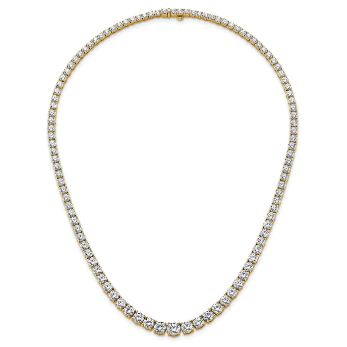 14k Yellow Gold 28 12 Ct Lab Grown Diamond VSSI G Round 18 inch Graduated Tennis Necklace Goldia Necklaces