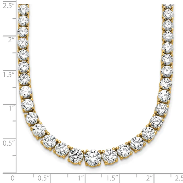 14k Yellow Gold 28 12 Ct Lab Grown Diamond VSSI G Round 18 inch Graduated Tennis Necklace Goldia Necklaces