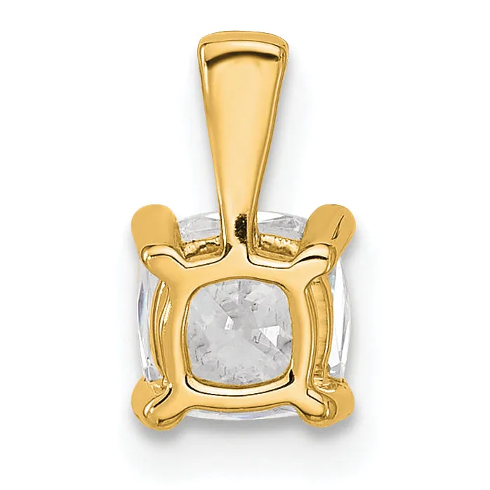 14k Yellow Gold 34 Ct Lab Grown Diamond VSSI G Cushion Four Prong Pendant Goldia Necklaces