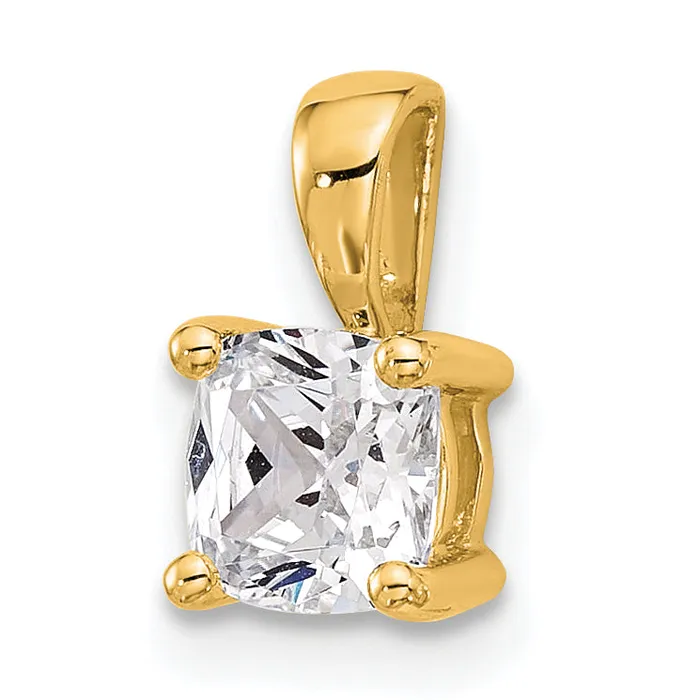 14k Yellow Gold 34 Ct Lab Grown Diamond VSSI G Cushion Four Prong Pendant Goldia Necklaces