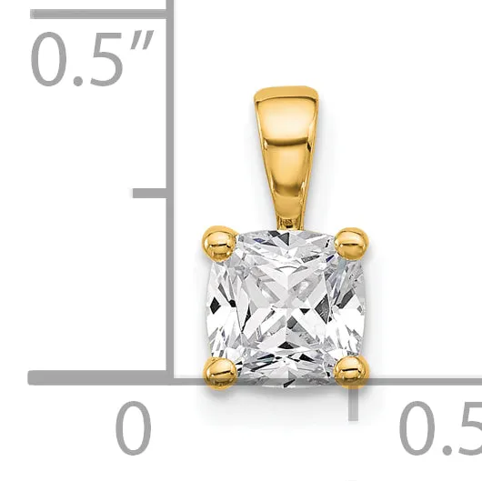 14k Yellow Gold 34 Ct Lab Grown Diamond VSSI G Cushion Four Prong Pendant Goldia Necklaces