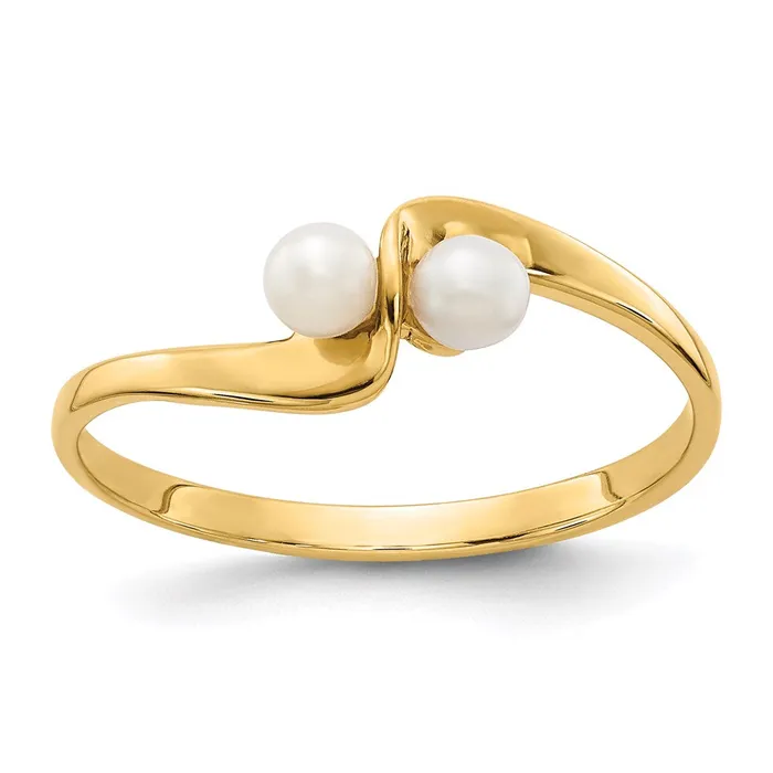 14K Yellow Gold 3mm FW Cultured Pearl ring Goldia Rings