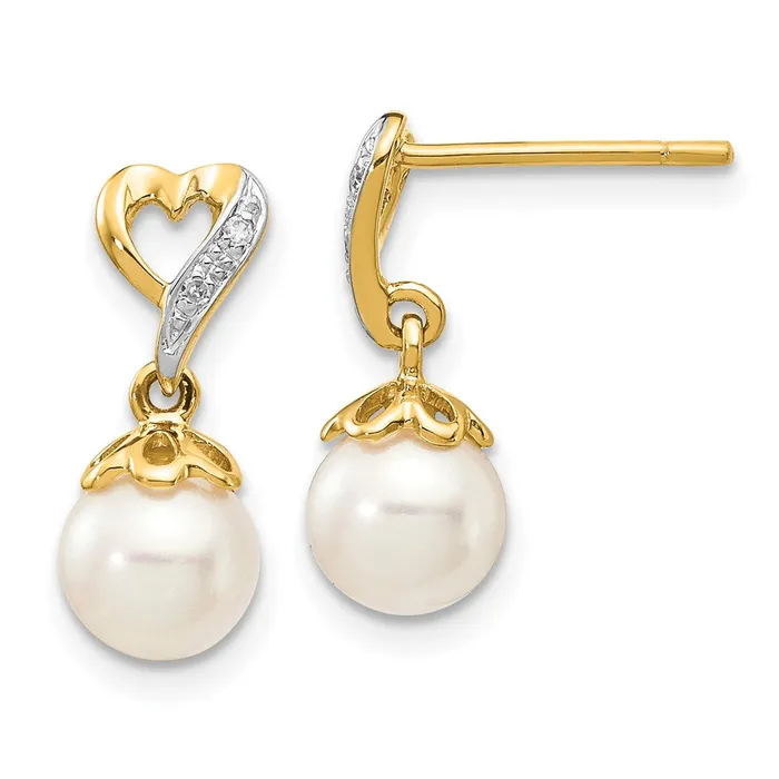 14k Yellow Gold 67mm Round FWC Pearl 01ct Heart Real Diamond Dangle Earrings Goldia Earrings 14k Yellow Gold 67mm Round FWC Pearl 01ct Heart Real Diamond Dangle Earrings Goldia Earrings
