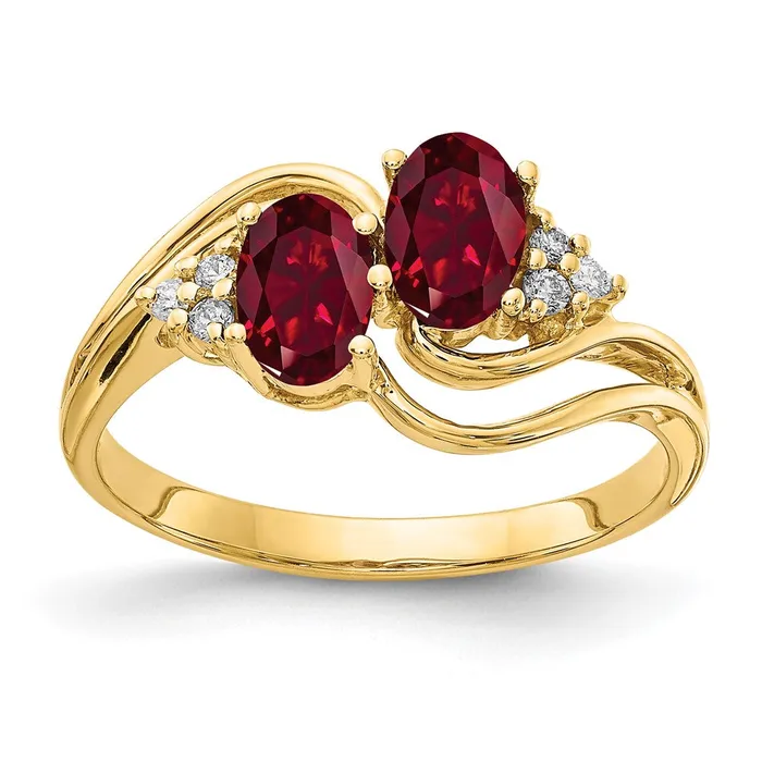 14k Yellow Gold 6x4mm Oval Created Ruby VS Diamond ring Goldia Rings