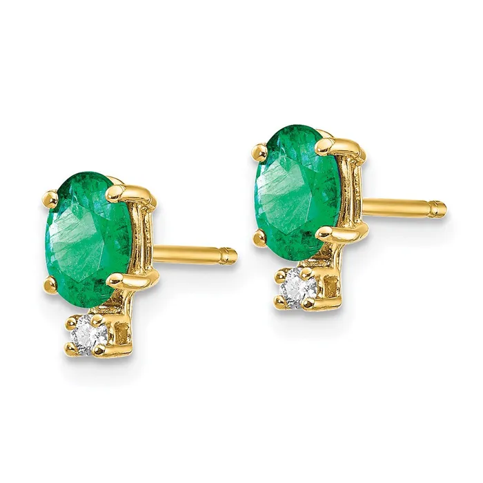 14k Yellow Gold 6x4mm Oval Emerald A Real Diamond Earrings Goldia Earrings