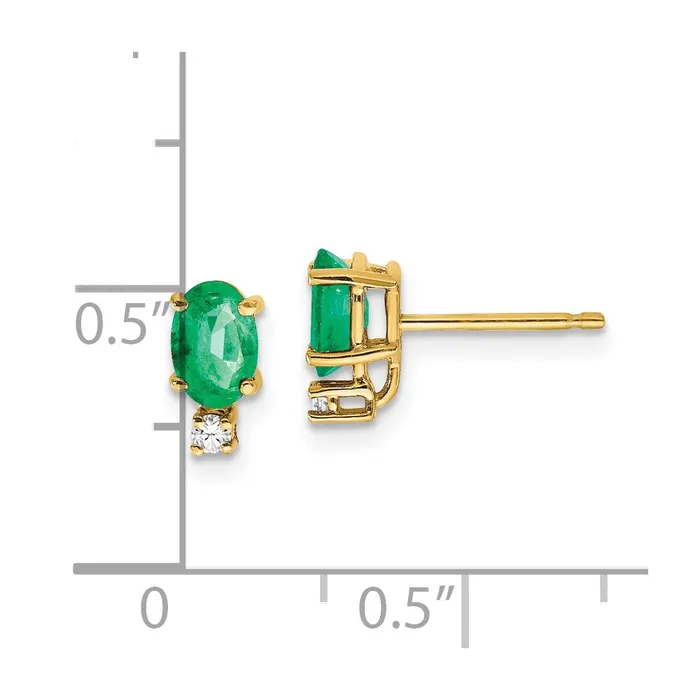 14k Yellow Gold 6x4mm Oval Emerald A Real Diamond Earrings Goldia Earrings