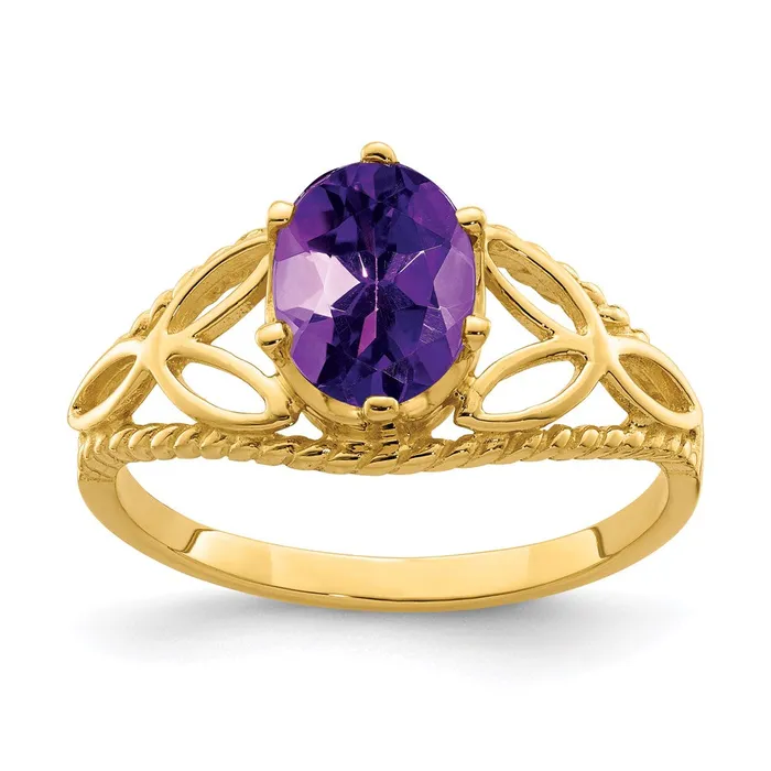 14k Yellow Gold 8x6mm Oval Amethyst Checker ring Goldia Rings