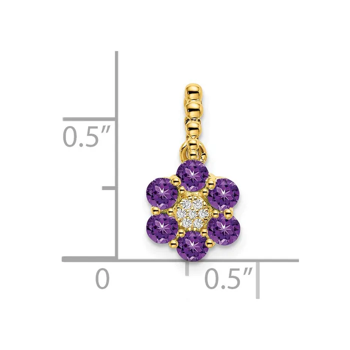 14K Yellow Gold Amethyst and Real Diamond Floral Pendant Goldia Necklaces