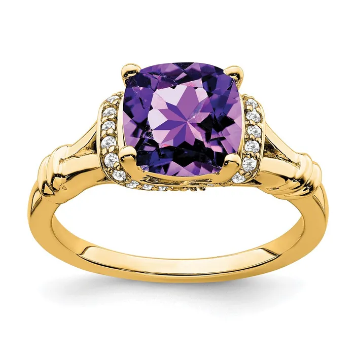 14K Yellow Gold Amethyst and Real Diamond Ring Goldia Rings