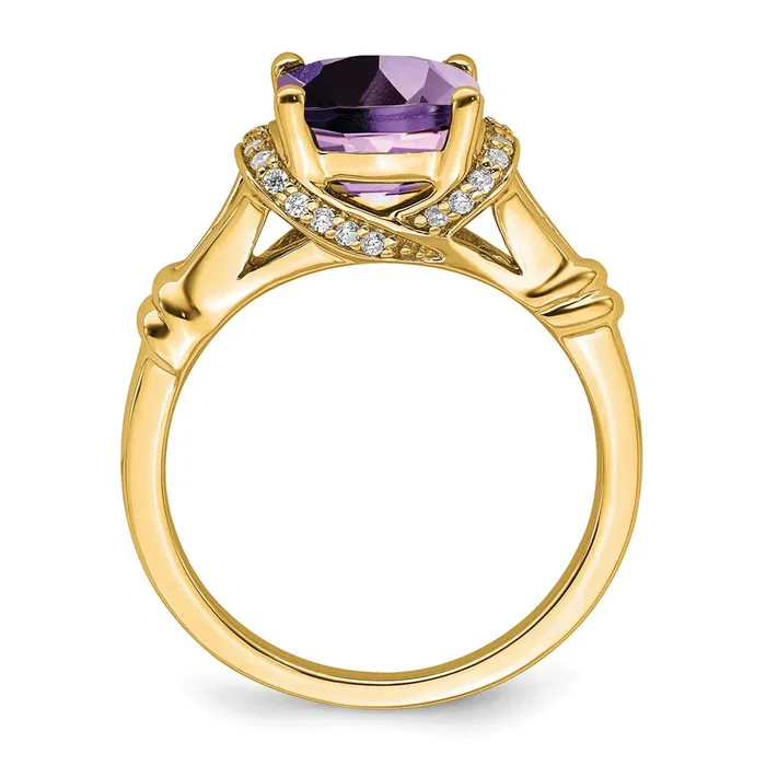14K Yellow Gold Amethyst and Real Diamond Ring Goldia Rings