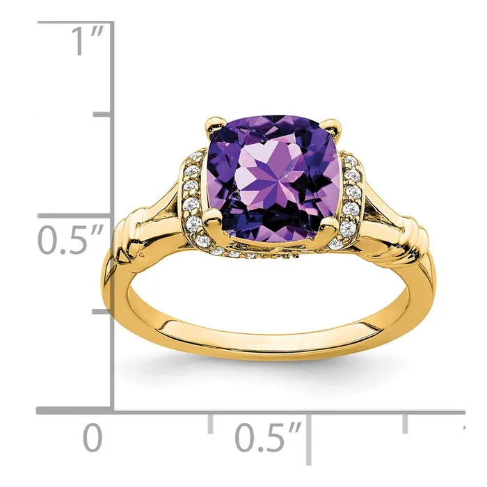14K Yellow Gold Amethyst and Real Diamond Ring Goldia Rings