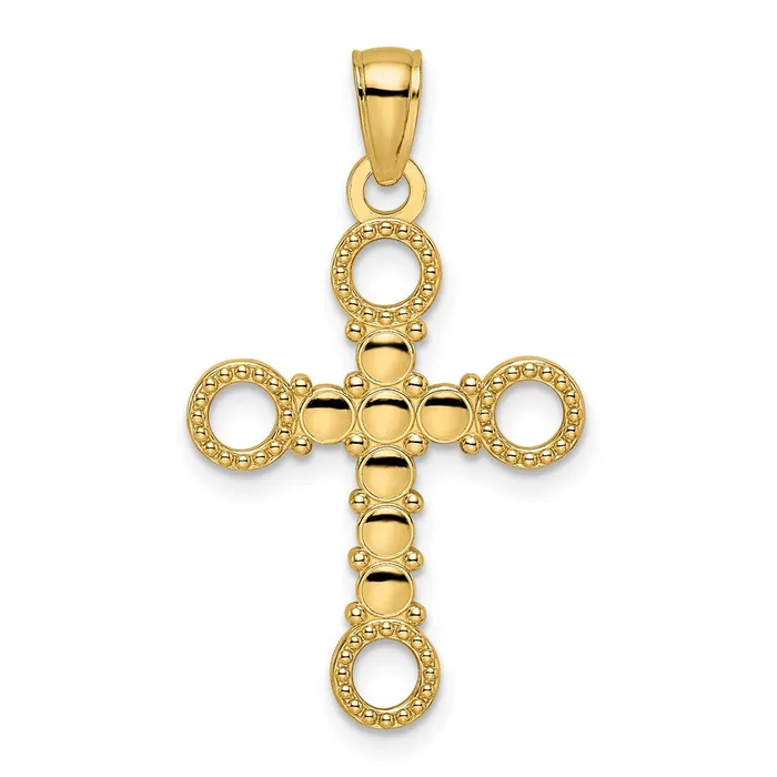 14k Yellow Gold Beaded Polished Fancy Cross Pendant Goldia Necklaces