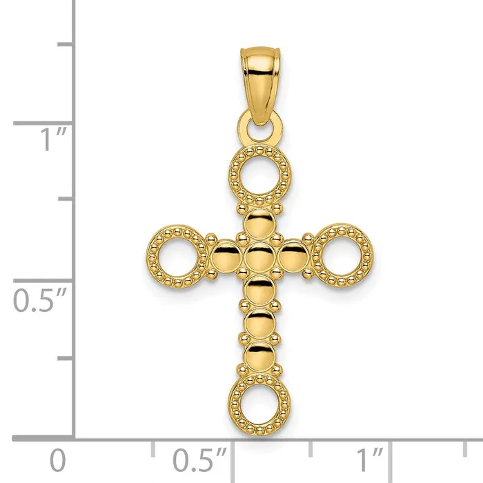 14k Yellow Gold Beaded Polished Fancy Cross Pendant Goldia Necklaces