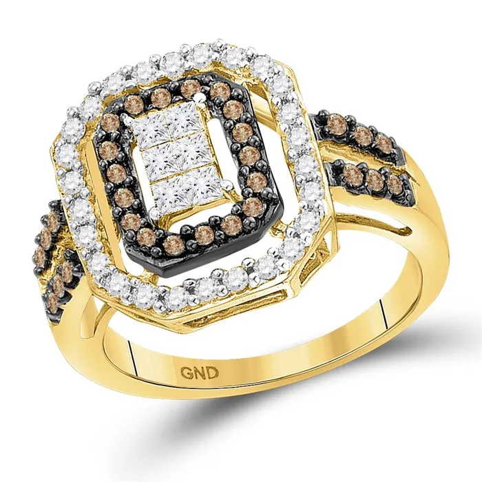 14k Yellow Gold Brown Diamond Rectangle Cluster Ring 34 Cttw gndatlanta Rings 14k Yellow Gold Brown Diamond Rectangle Cluster Ring 34 Cttw gndatlanta Rings