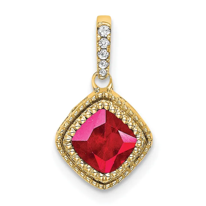 14K Yellow Gold Cushion Ruby and Real Diamond Pendant Goldia Necklaces