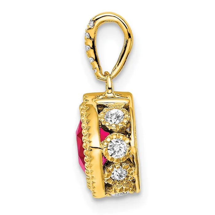 14K Yellow Gold Cushion Ruby and Real Diamond Pendant Goldia Necklaces