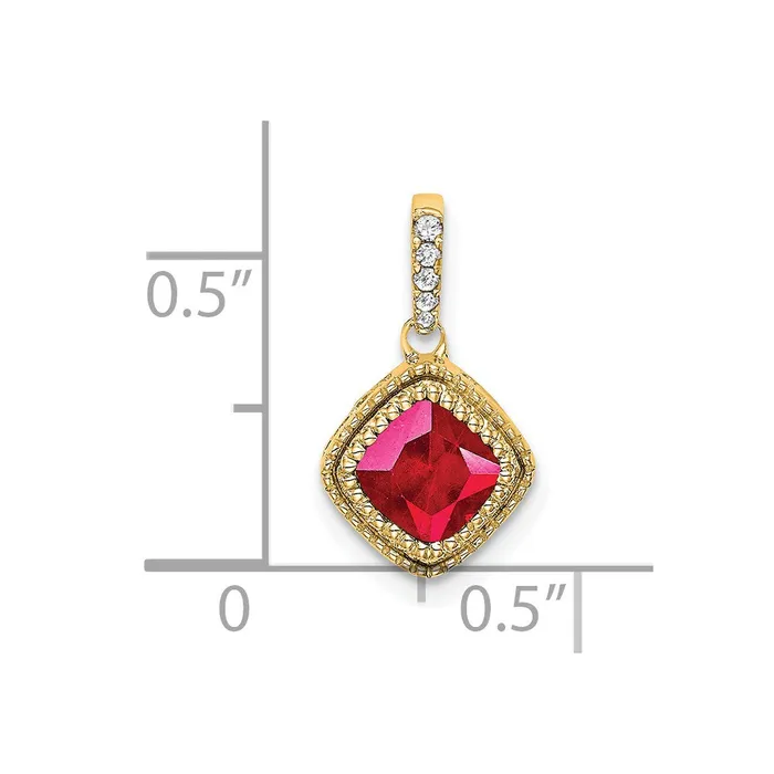 14K Yellow Gold Cushion Ruby and Real Diamond Pendant Goldia Necklaces