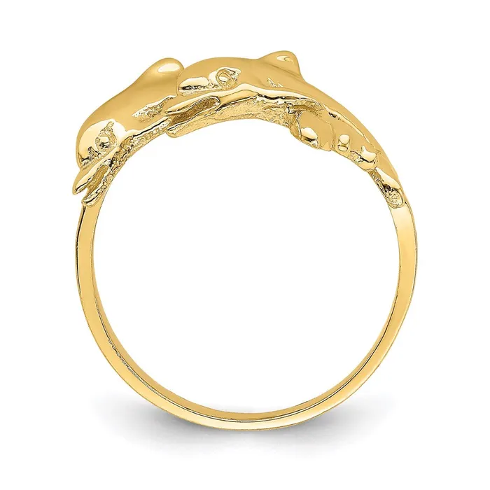 14K Yellow Gold Double Dolphins Swimming Ring Goldia Rings