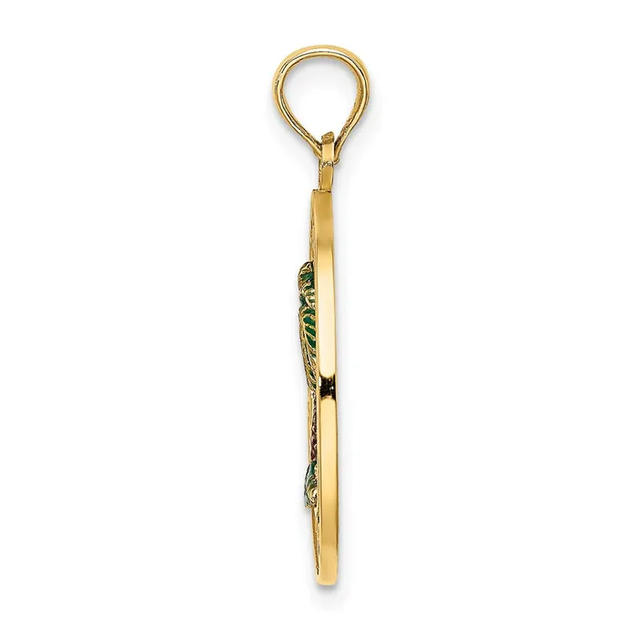 14k Yellow Gold Enameled TURKS AND CAICOS wPalm Tree Circle Charm Goldia Charm Necklaces