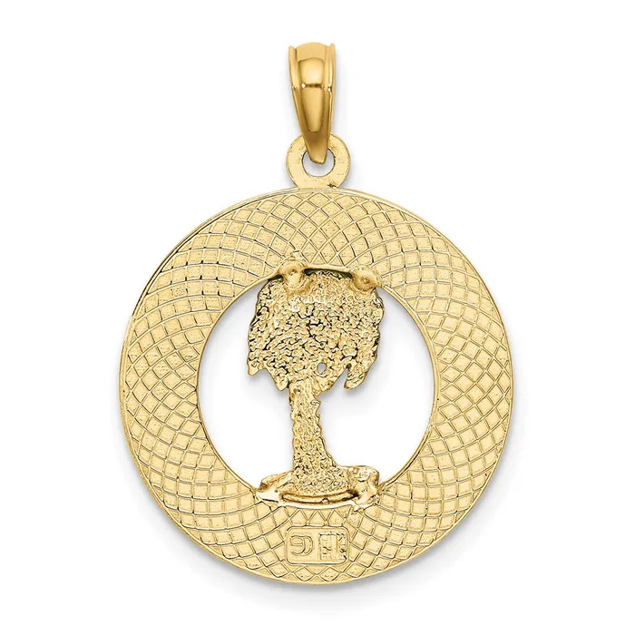 14k Yellow Gold Enameled TURKS AND CAICOS wPalm Tree Circle Charm Goldia Charm Necklaces
