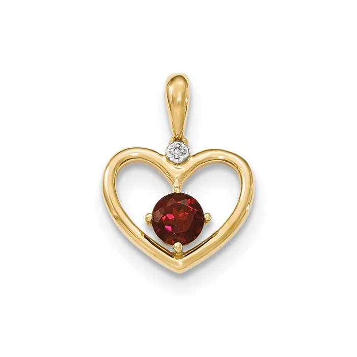 14K Yellow Gold Garnet and Real Diamond Heart Pendant Goldia Necklaces
