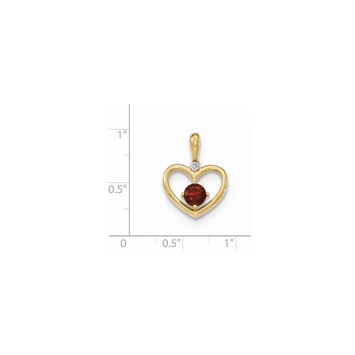 14K Yellow Gold Garnet and Real Diamond Heart Pendant Goldia Necklaces