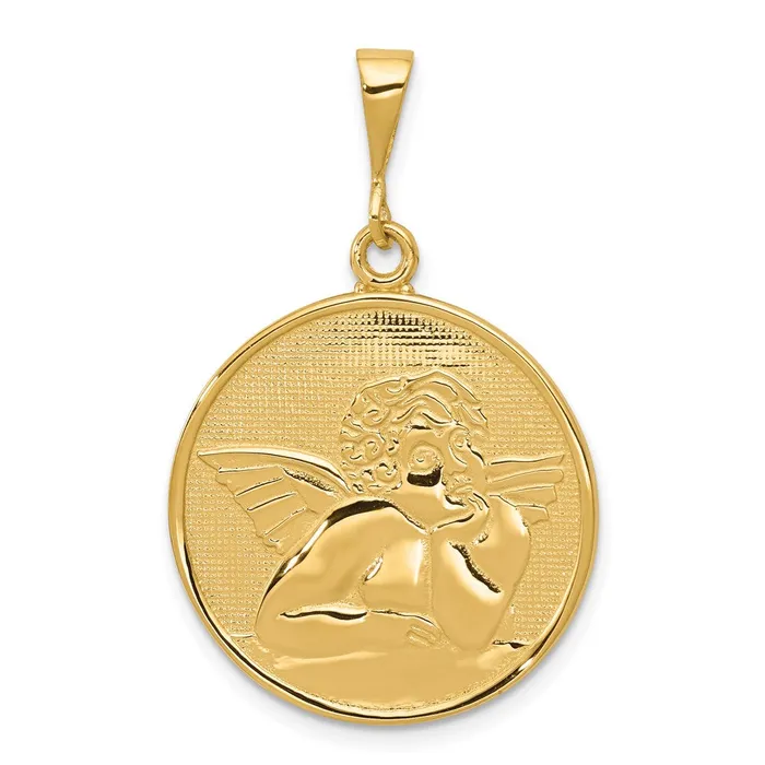14k Yellow Gold Polished and Satin Angel Pendant Goldia Necklaces