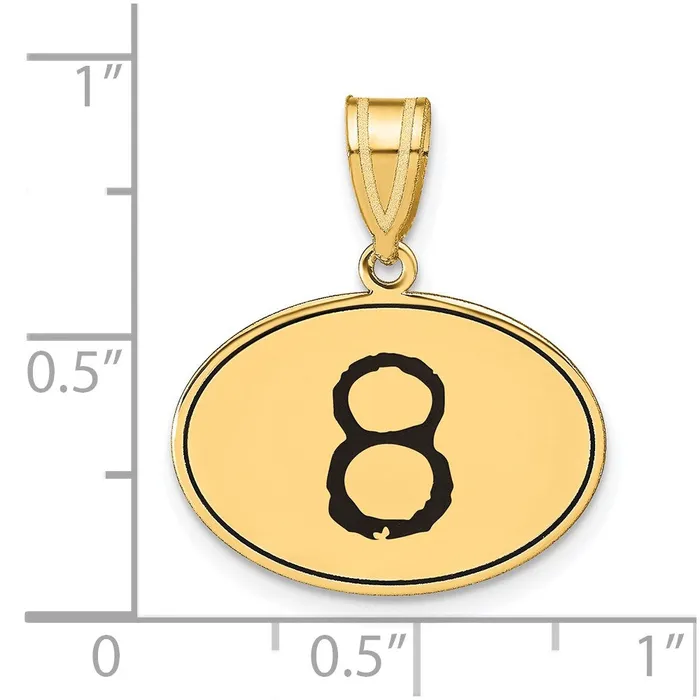 14k Yellow Gold Polished Number 8 Black Enamel Oval Pendant Goldia Necklaces