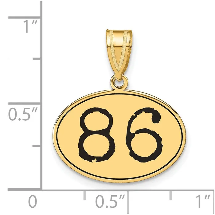 14k Yellow Gold Polished Number 86 Black Enamel Oval Pendant Goldia Necklaces