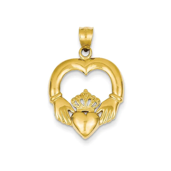 14k Yellow Gold Polished OpenBacked Claddagh Pendant Goldia PreStyled Sets
