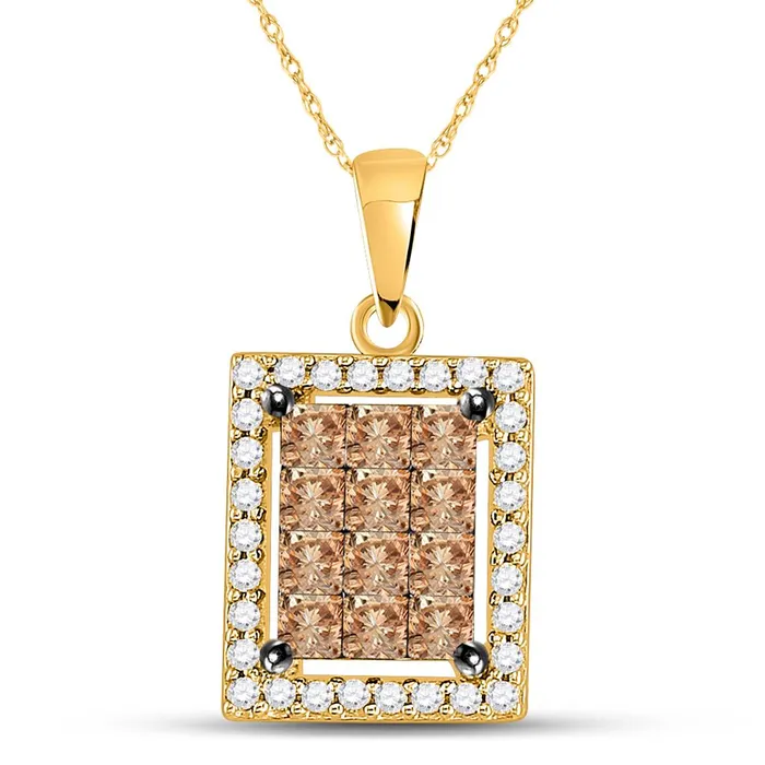 14k Yellow Gold Princess Brown Diamond Cluster Pendant 1 Cttw gndatlanta Necklaces 14k Yellow Gold Princess Brown Diamond Cluster Pendant 1 Cttw gndatlanta Necklaces