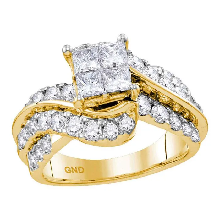 14k Yellow Gold Princess Diamond Cluster Bridal Engagement Ring 2 Cttw gndatlanta Rings 14k Yellow Gold Princess Diamond Cluster Bridal Engagement Ring 2 Cttw gndatlanta Rings