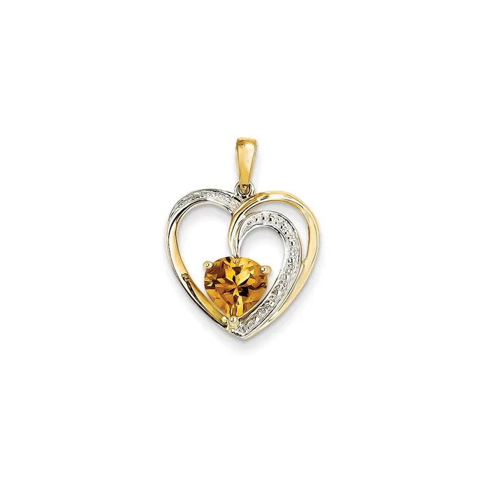 14K Yellow Gold Real Diamond and Citrine Heart Pendant Goldia Necklaces