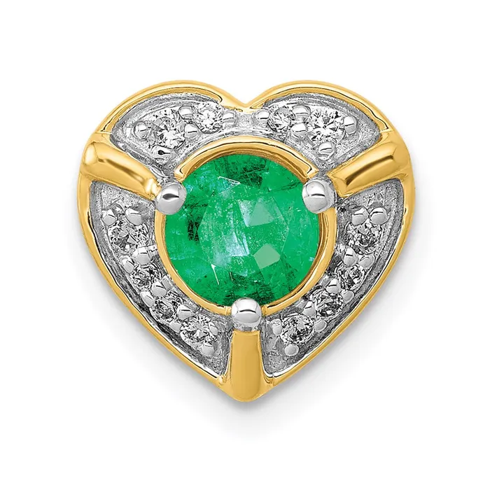 14K Yellow Gold Real Diamond and Emerald Fancy Heart Pendant Goldia Necklaces 14K Yellow Gold Real Diamond and Emerald Fancy Heart Pendant Goldia Necklaces