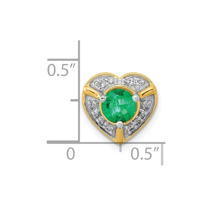 14K Yellow Gold Real Diamond and Emerald Fancy Heart Pendant Goldia Necklaces