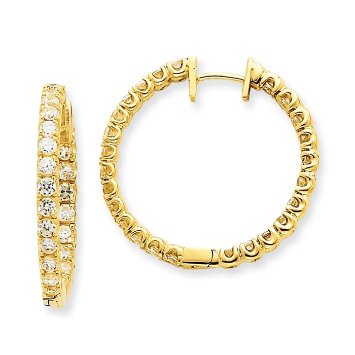 14k Yellow Gold Real Diamond Hinged Hoop Earrings Goldia Earrings