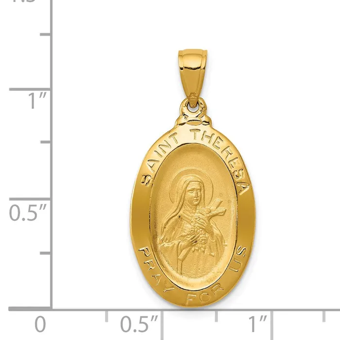 14k Yellow Gold Saint Theresa Oval Medal Pendant Goldia Necklaces