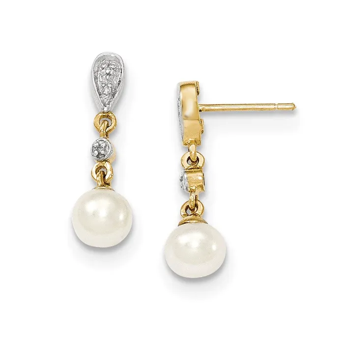 14k Yellow Gold u0026 Rhodium 56mm FW Cultured Pearl u0026 Real Diamond Earrings Goldia Earrings