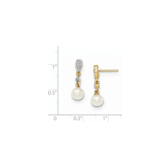 14k Yellow Gold u0026 Rhodium 56mm FW Cultured Pearl u0026 Real Diamond Earrings Goldia Earrings