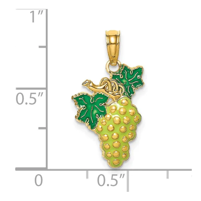 14k Yellow Gold W Enamel Grapes W Stem and Leaf Charm Goldia Charm Necklaces