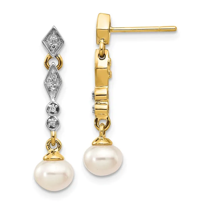 14k Yellow Gold wRhodium 56mm Semiround FWC Pearl 04ct Real Diamond Earrings Goldia Earrings 14k Yellow Gold wRhodium 56mm Semiround FWC Pearl 04ct Real Diamond Earrings Goldia Earrings