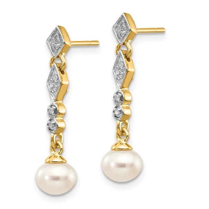 14k Yellow Gold wRhodium 56mm Semiround FWC Pearl 04ct Real Diamond Earrings Goldia Earrings