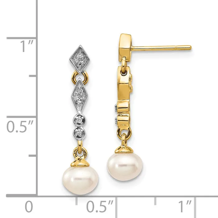 14k Yellow Gold wRhodium 56mm Semiround FWC Pearl 04ct Real Diamond Earrings Goldia Earrings