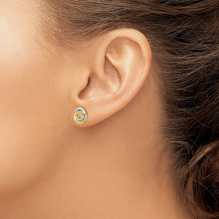 14k Yellow Rhodium Gold White Rhodium Circles Post Earrings Goldia Earrings