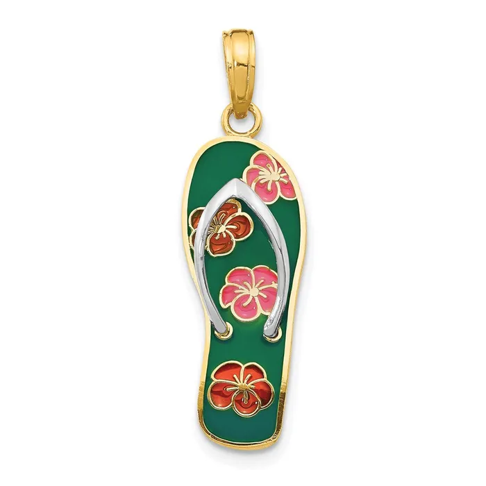 14k Yellow u0026 Rhodium Gold Rhodium 3D Enameled Flowers On Green Flip Flop Pendant Goldia Necklaces 14k Yellow u0026 Rhodium Gold Rhodium 3D Enameled Flowers On Green Flip Flop Pendant Goldia Necklaces
