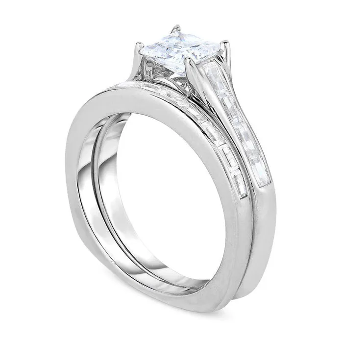 20 CT TW PrincessCut Natural Diamond Bridal Engagement Ring Set in Solid 14K White Gold Goldia Rings 20 CT TW PrincessCut Natural Diamond Bridal Engagement Ring Set in Solid 14K White Gold Goldia Rings