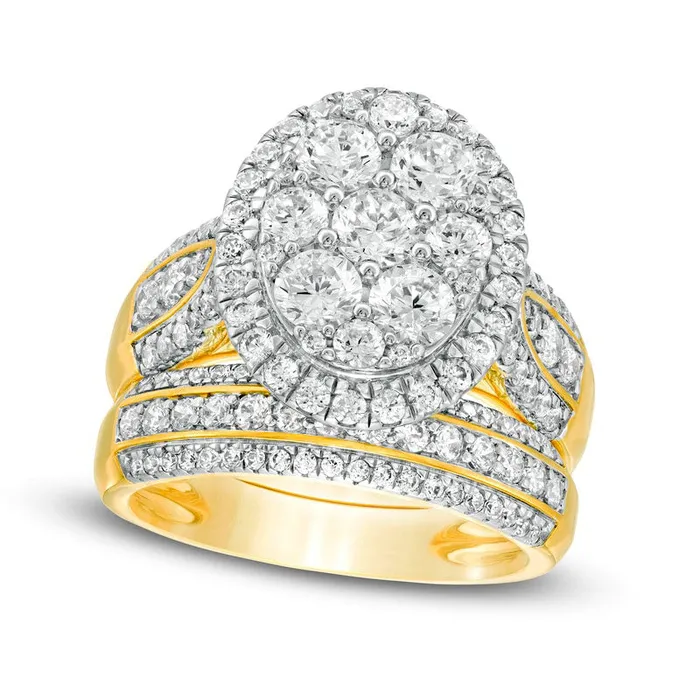 25 CT TW Composite Natural Diamond Oval Frame MultiRow Bridal Engagement Ring Set in Solid 10K Yellow Gold Goldia Rings 25 CT TW Composite Natural Diamond Oval Frame MultiRow Bridal Engagement Ring Set in Solid 10K Yellow Gold Goldia Rings